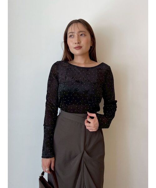 LAGUNAMOON（ラグナムーン）の「2WAYシアーベロアホックデザイントップス（Tシャツ/カットソー・レディース・アイボリー/ブラック/ブラウン・FREE）」の15枚目の写真