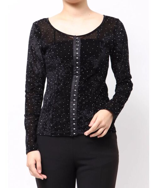 2WAYシアーベロアホックデザイントップス（Tシャツ/カットソー