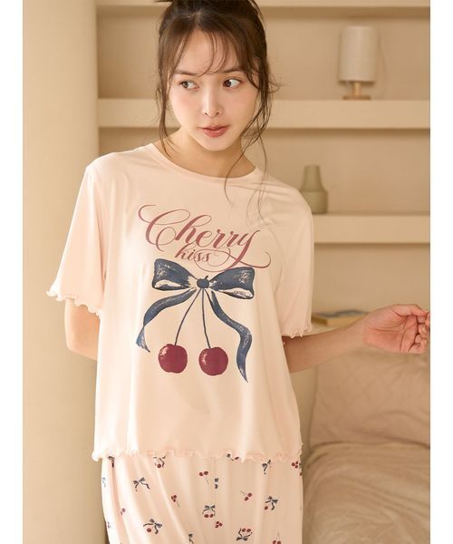 SNIDEL スナイデルホーム上下セット　新品未使用　チェリーシリーズ　接触冷感 接触冷感】チェリーシリーズ開襟シャツ(シャツ＆ブラウス