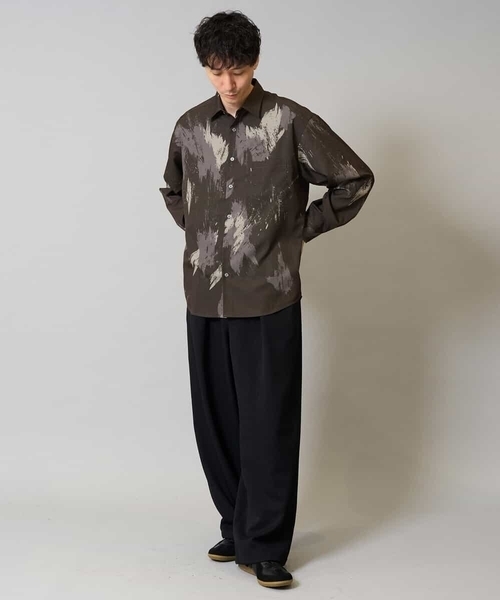a.v.v(アーヴェヴェ)の「【イージーケア/シワになりにくい】ペインター柄ワイドシルエットシャツ【洗濯機で洗える/ストレッチ】(シャツ/ブラウス・メンズ・ブラウン/ブラック・48/46)」の6枚目の写真