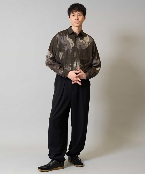 a.v.v(アーヴェヴェ)の「【イージーケア/シワになりにくい】ペインター柄ワイドシルエットシャツ【洗濯機で洗える/ストレッチ】(シャツ/ブラウス・メンズ・ブラウン/ブラック・48/46)」の7枚目の写真