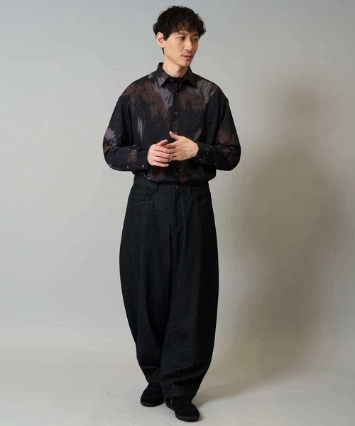 a.v.v(アーヴェヴェ)の「【イージーケア/シワになりにくい】ペインター柄ワイドシルエットシャツ【洗濯機で洗える/ストレッチ】(シャツ/ブラウス・メンズ・ブラウン/ブラック・48/46)」の11枚目の写真