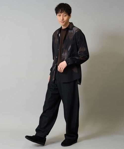 a.v.v(アーヴェヴェ)の「【イージーケア/シワになりにくい】ペインター柄ワイドシルエットシャツ【洗濯機で洗える/ストレッチ】(シャツ/ブラウス・メンズ・ブラウン/ブラック・48/46)」の12枚目の写真