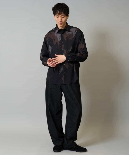 a.v.v(アーヴェヴェ)の「【イージーケア/シワになりにくい】ペインター柄ワイドシルエットシャツ【洗濯機で洗える/ストレッチ】(シャツ/ブラウス・メンズ・ブラウン/ブラック・48/46)」の15枚目の写真