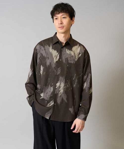 a.v.v(アーヴェヴェ)の「【イージーケア/シワになりにくい】ペインター柄ワイドシルエットシャツ【洗濯機で洗える/ストレッチ】(シャツ/ブラウス・メンズ・ブラウン/ブラック・48/46)」の18枚目の写真