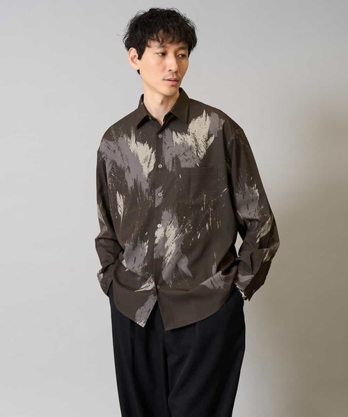 a.v.v(アーヴェヴェ)の「【イージーケア/シワになりにくい】ペインター柄ワイドシルエットシャツ【洗濯機で洗える/ストレッチ】(シャツ/ブラウス・メンズ・ブラウン/ブラック・48/46)」の19枚目の写真