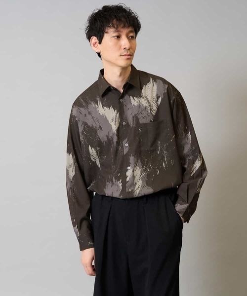 a.v.v(アーヴェヴェ)の「【イージーケア/シワになりにくい】ペインター柄ワイドシルエットシャツ【洗濯機で洗える/ストレッチ】(シャツ/ブラウス・メンズ・ブラウン/ブラック・48/46)」の20枚目の写真