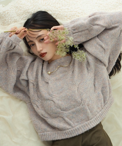 ケーブルMIXラメニット（ニット/セーター）｜hinari（ヒナリ）の