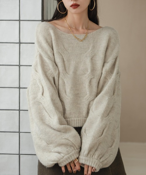 hinari(ヒナリ)の「ケーブルMIXラメニット(ニット/セーター・レディース・ピンク/テラコッタ/アイボリー・FREE)」の7枚目の写真