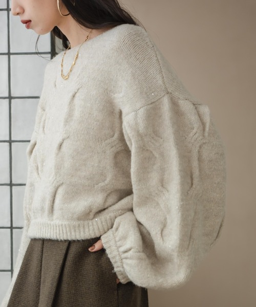 hinari(ヒナリ)の「ケーブルMIXラメニット(ニット/セーター・レディース・ピンク/テラコッタ/アイボリー・FREE)」の11枚目の写真