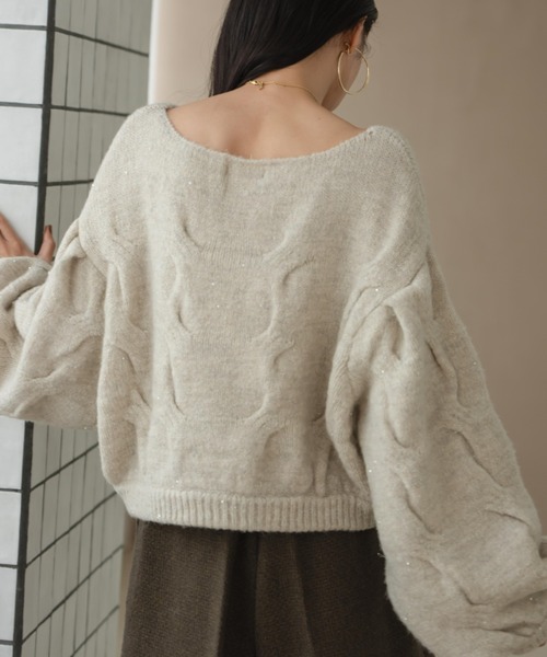 hinari(ヒナリ)の「ケーブルMIXラメニット(ニット/セーター・レディース・ピンク/テラコッタ/アイボリー・FREE)」の15枚目の写真