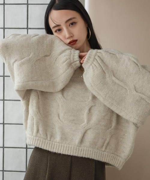 hinari(ヒナリ)の「ケーブルMIXラメニット(ニット/セーター・レディース・ピンク/テラコッタ/アイボリー・FREE)」の12枚目の写真