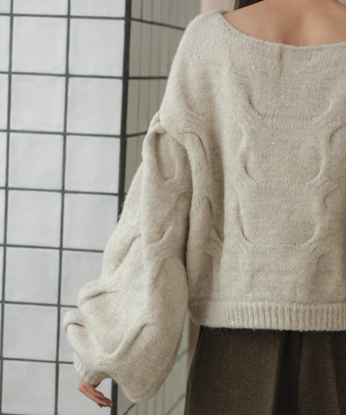 hinari(ヒナリ)の「ケーブルMIXラメニット(ニット/セーター・レディース・ピンク/テラコッタ/アイボリー・FREE)」の14枚目の写真