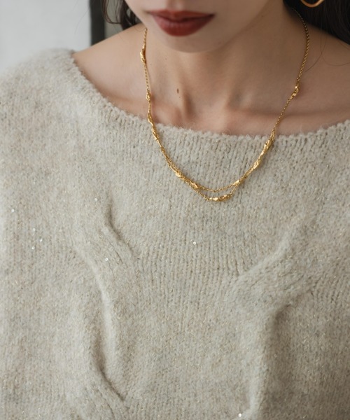 hinari(ヒナリ)の「ケーブルMIXラメニット(ニット/セーター・レディース・ピンク/テラコッタ/アイボリー・FREE)」の8枚目の写真