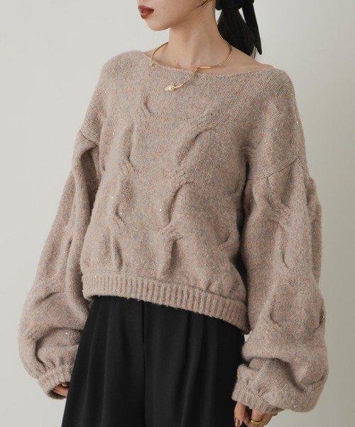 hinari(ヒナリ)の「ケーブルMIXラメニット(ニット/セーター・レディース・ピンク/テラコッタ/アイボリー・FREE)」の22枚目の写真