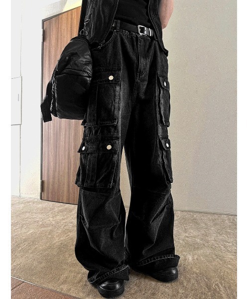 【COSYHARU】バイダーパラシュートブラックウォッシュカーゴデニム　XL COSYHARU】バイダーパラシュートブラックウォッシュカーゴデニム XL