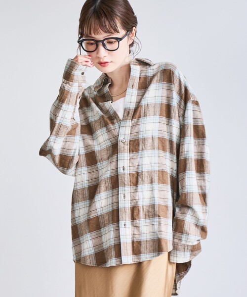 coen（コーエン）の「オンブレチェックライトネルレギュラーシャツ（シャツ/ブラウス・レディース・オフホワイト/ダークグレー/ネイビー/ブラウン・L/M）」の12枚目の写真