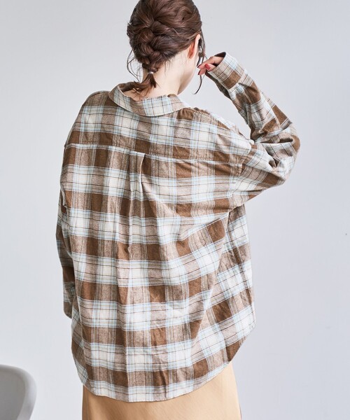 coen（コーエン）の「オンブレチェックライトネルレギュラーシャツ（シャツ/ブラウス・レディース・オフホワイト/ダークグレー/ネイビー/ブラウン・L/M）」の13枚目の写真