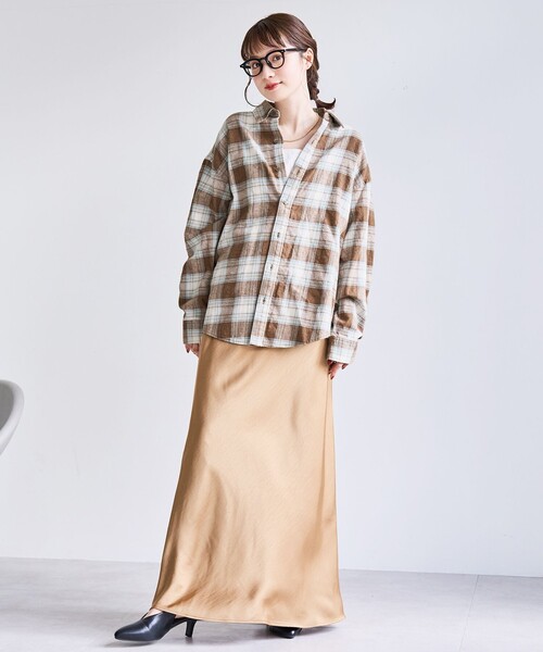 coen（コーエン）の「オンブレチェックライトネルレギュラーシャツ（シャツ/ブラウス・レディース・オフホワイト/ダークグレー/ネイビー/ブラウン・L/M）」の15枚目の写真