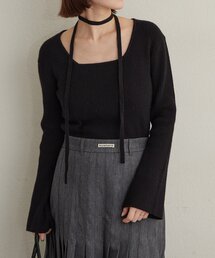 Omekashi | チョーカー付きリブスクエアニット(ニット/セーター)