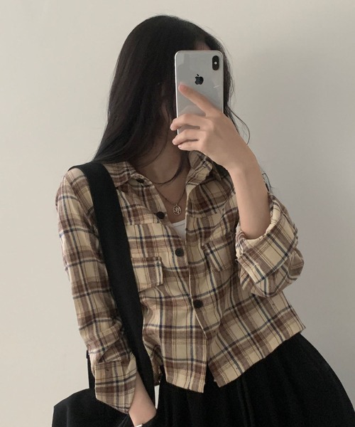 MAISON DE THERESE(メゾン ド テレーズ)の「ショートのチェックシャツ(シャツ/ブラウス・レディース・ベージュ/ネイビー・S/M/L)」の9枚目の写真