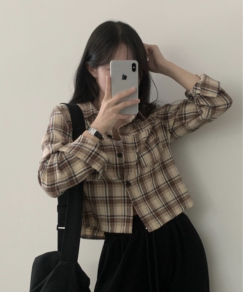 MAISON DE THERESE(メゾン ド テレーズ)の「ショートのチェックシャツ(シャツ/ブラウス・レディース・ベージュ/ネイビー・S/M/L)」の8枚目の写真