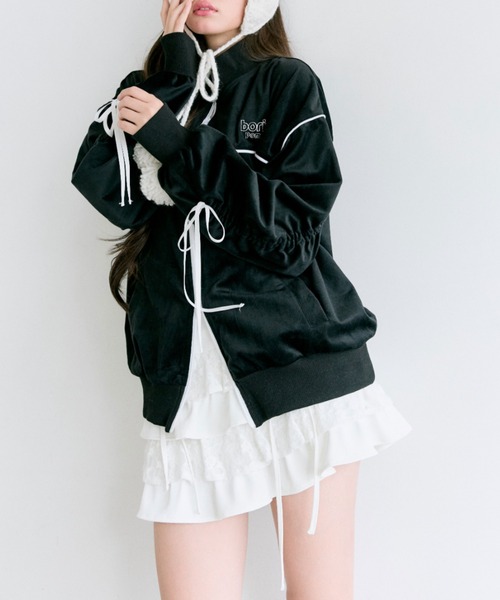 OLIVE des OLIVE(オリーブデオリーブ)の「ベロアトラックジャケット(Tシャツ/カットソー・レディース・ブラック/ブラウン/ピンク・FREE)」の2枚目の写真