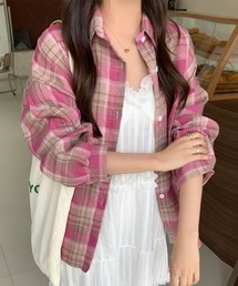 チェック柄長袖シャツ