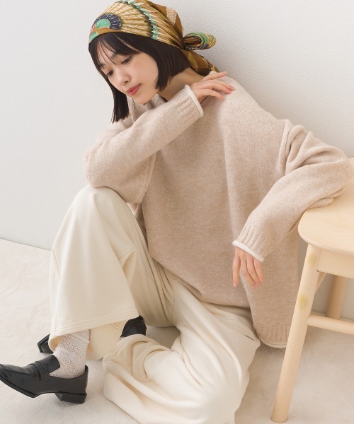 OMNES（オムネス）の「メランジ配色ドロップショルダーニットプルオーバー長袖（ニット/セーター・レディース・グレー/ベージュ/ライトグレー/ブラウン・FREE）」の4枚目の写真