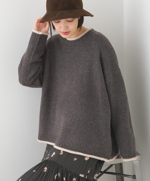 OMNES（オムネス）の「メランジ配色ドロップショルダーニットプルオーバー長袖（ニット/セーター・レディース・グレー/ベージュ/ライトグレー/ブラウン・FREE）」の3枚目の写真