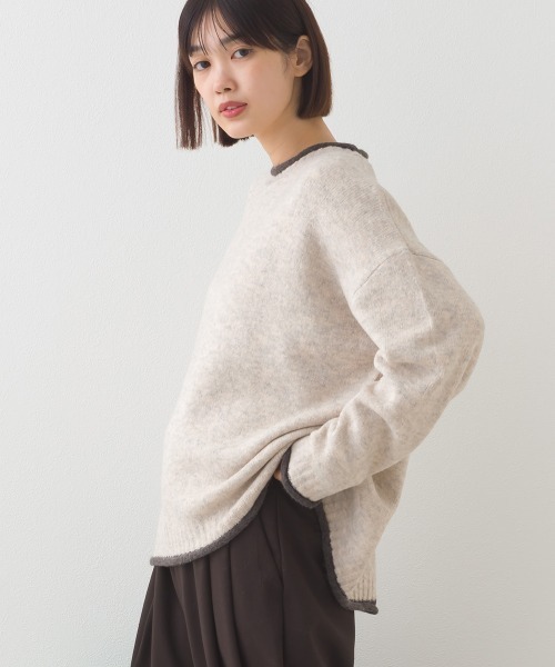 OMNES（オムネス）の「メランジ配色ドロップショルダーニットプルオーバー長袖（ニット/セーター・レディース・グレー/ベージュ/ライトグレー/ブラウン・FREE）」の2枚目の写真