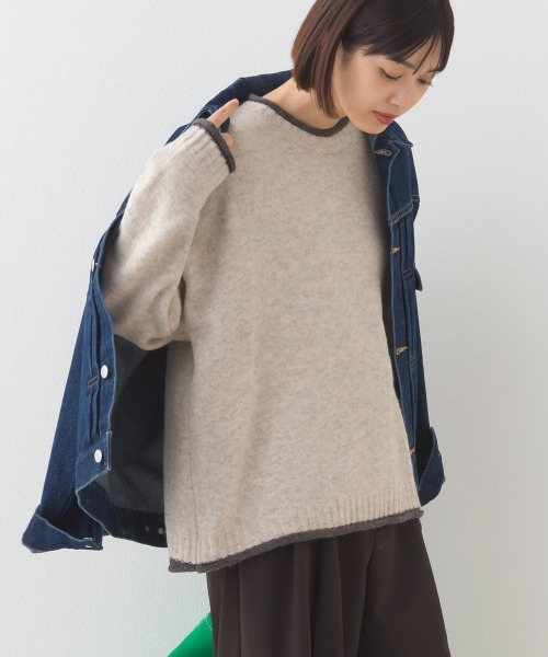 OMNES（オムネス）の「メランジ配色ドロップショルダーニットプルオーバー長袖（ニット/セーター・レディース・グレー/ベージュ/ライトグレー/ブラウン・FREE）」の5枚目の写真