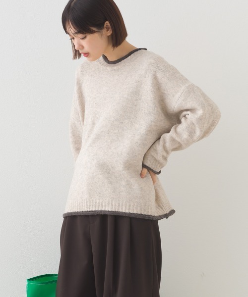 OMNES（オムネス）の「メランジ配色ドロップショルダーニットプルオーバー長袖（ニット/セーター・レディース・グレー/ベージュ/ライトグレー/ブラウン・FREE）」の7枚目の写真