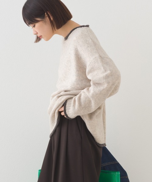 OMNES（オムネス）の「メランジ配色ドロップショルダーニットプルオーバー長袖（ニット/セーター・レディース・グレー/ベージュ/ライトグレー/ブラウン・FREE）」の9枚目の写真