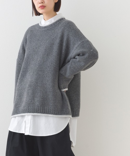 OMNES（オムネス）の「メランジ配色ドロップショルダーニットプルオーバー長袖（ニット/セーター・レディース・グレー/ベージュ/ライトグレー/ブラウン・FREE）」の13枚目の写真