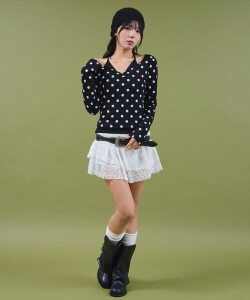 dispark（ディスパーク）の「DISPARK/【25年秋冬新作】ドッドレイヤードトップス（Tシャツ/カットソー・レディース・ブラック/ホワイト・FREE）」の7枚目の写真