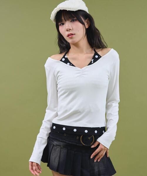 dispark（ディスパーク）の「DISPARK/【25年秋冬新作】ドッドレイヤードトップス（Tシャツ/カットソー・レディース・ブラック/ホワイト・FREE）」の4枚目の写真