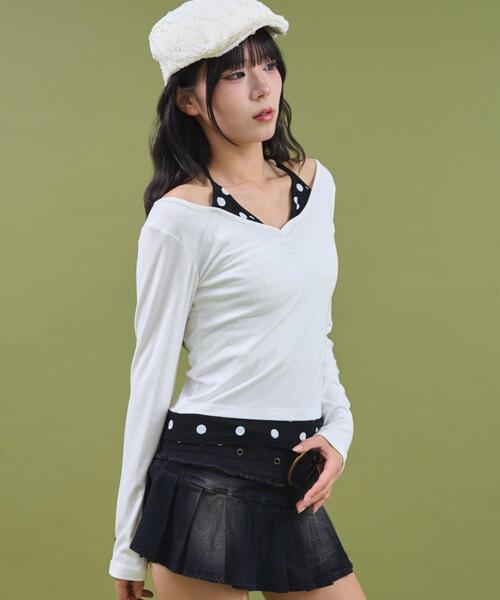 dispark（ディスパーク）の「DISPARK/【25年秋冬新作】ドッドレイヤードトップス（Tシャツ/カットソー・レディース・ブラック/ホワイト・FREE）」の6枚目の写真