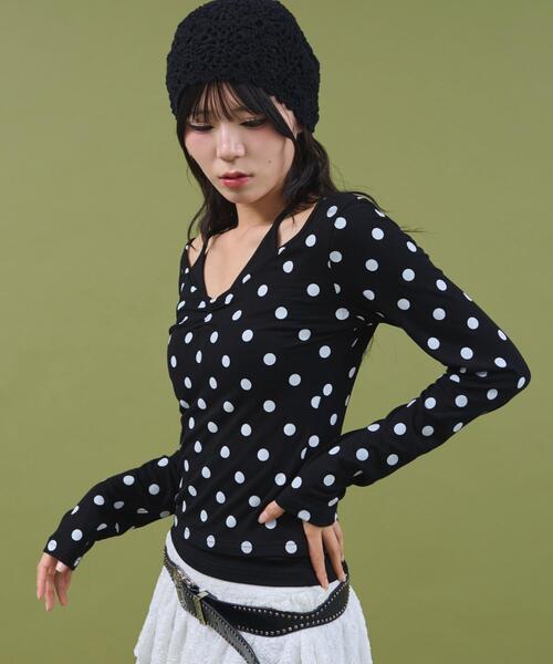 dispark（ディスパーク）の「DISPARK/【25年秋冬新作】ドッドレイヤードトップス（Tシャツ/カットソー・レディース・ブラック/ホワイト・FREE）」の8枚目の写真