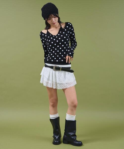 dispark（ディスパーク）の「DISPARK/【25年秋冬新作】ドッドレイヤードトップス（Tシャツ/カットソー・レディース・ブラック/ホワイト・FREE）」の13枚目の写真