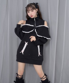 ウエストオープンリボンデザインニットミニワンピース（ワンピース