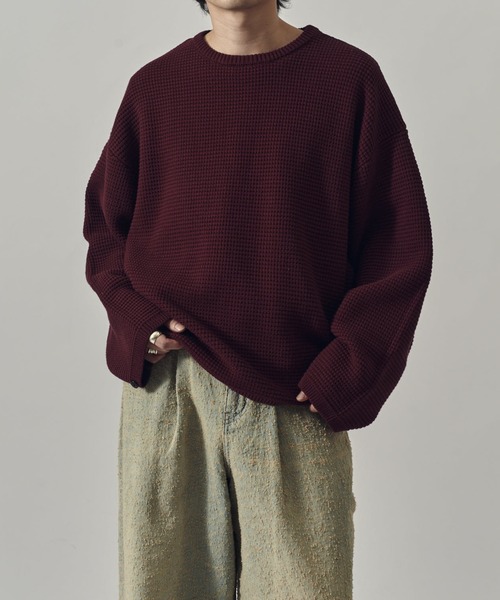 Lui's（ルイス）の「ヘビーワッフルクルーネック（ニット/セーター・メンズ・ブラック/ライトグレー/バーガンディー・FREE）」の3枚目の写真