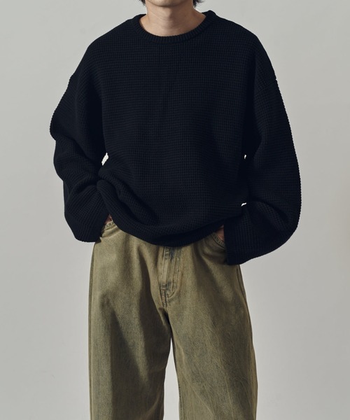 Lui's（ルイス）の「ヘビーワッフルクルーネック（ニット/セーター・メンズ・ブラック/ライトグレー/バーガンディー・FREE）」の4枚目の写真