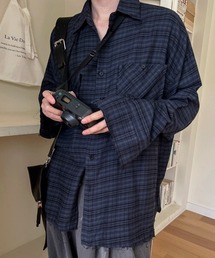 NOWLE | 【NOWLE】カットオフ ワッシャー ドレープ ダークチェックシャツ(シャツ/ブラウス)