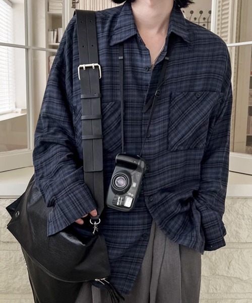 NOWLE（ノウル）の「【NOWLE】カットオフ ワッシャー ドレープ ダークチェックシャツ（シャツ/ブラウス・メンズ・ネイビー・MEDIUM/LARGE/X-LARGE）」の8枚目の写真