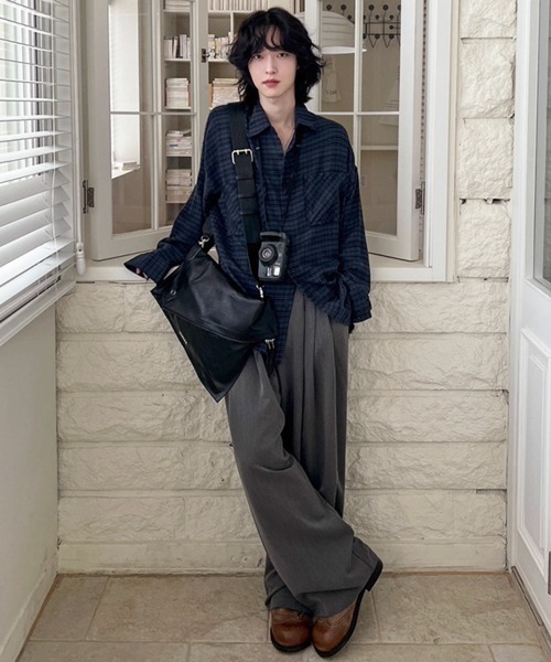 NOWLE（ノウル）の「【NOWLE】カットオフ ワッシャー ドレープ ダークチェックシャツ（シャツ/ブラウス・メンズ・ネイビー・MEDIUM/LARGE/X-LARGE）」の11枚目の写真