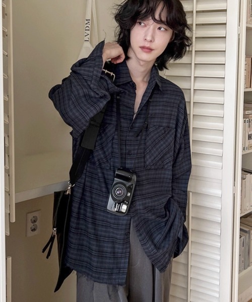 NOWLE（ノウル）の「【NOWLE】カットオフ ワッシャー ドレープ ダークチェックシャツ（シャツ/ブラウス・メンズ・ネイビー・MEDIUM/LARGE/X-LARGE）」の16枚目の写真