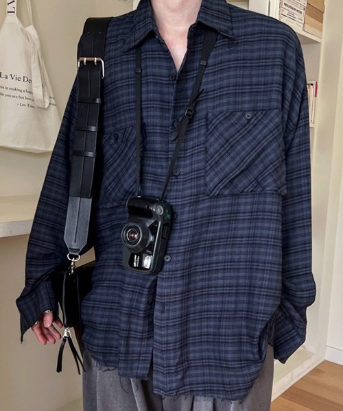 NOWLE（ノウル）の「【NOWLE】カットオフ ワッシャー ドレープ ダークチェックシャツ（シャツ/ブラウス・メンズ・ネイビー・MEDIUM/LARGE/X-LARGE）」の20枚目の写真