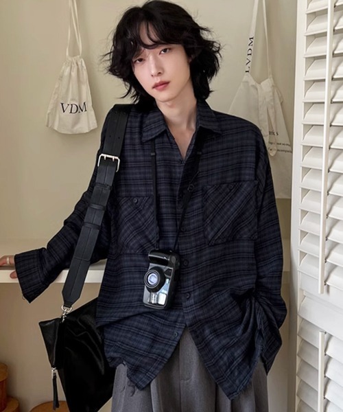 NOWLE（ノウル）の「【NOWLE】カットオフ ワッシャー ドレープ ダークチェックシャツ（シャツ/ブラウス・メンズ・ネイビー・MEDIUM/LARGE/X-LARGE）」の21枚目の写真