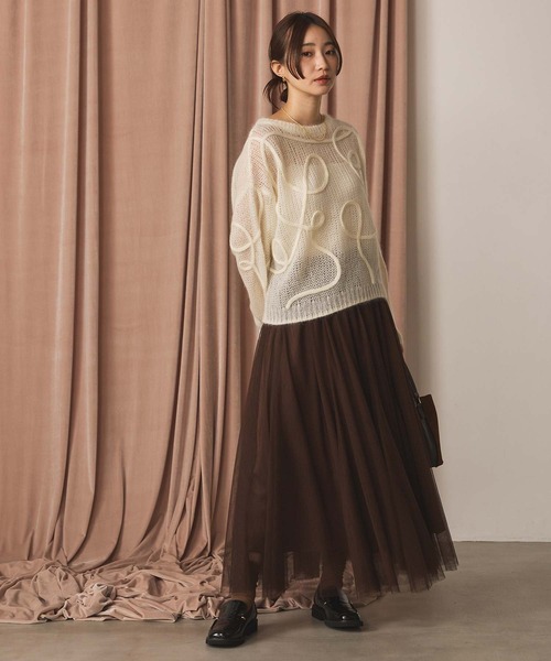 セール】モヘア混コード刺繍クルーネックニット（ニット/セーター